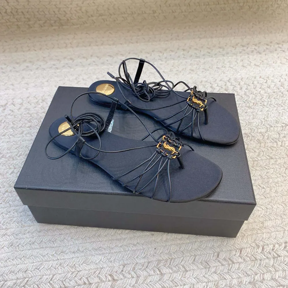 Saint Laurent YSL Babylone Sandals in Smooth Leather for Women