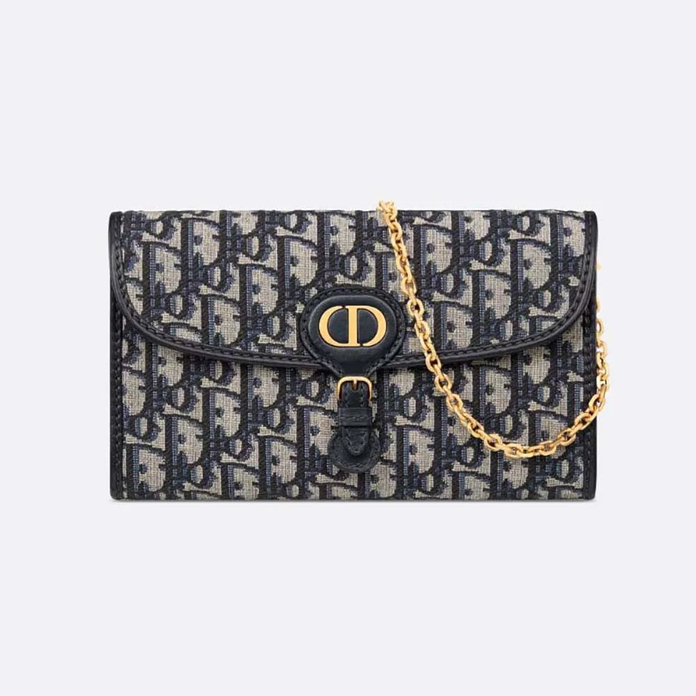 Dior Bobby East-west Pouch with Chain Blue Dior Oblique Jacquard for Women