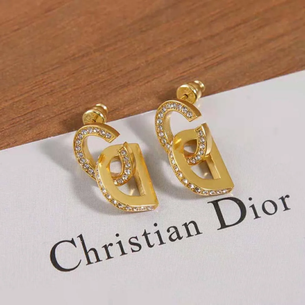 Dior CD Lock Earrings Gold-Finish Metal and Silver for Women in Tone Crystals