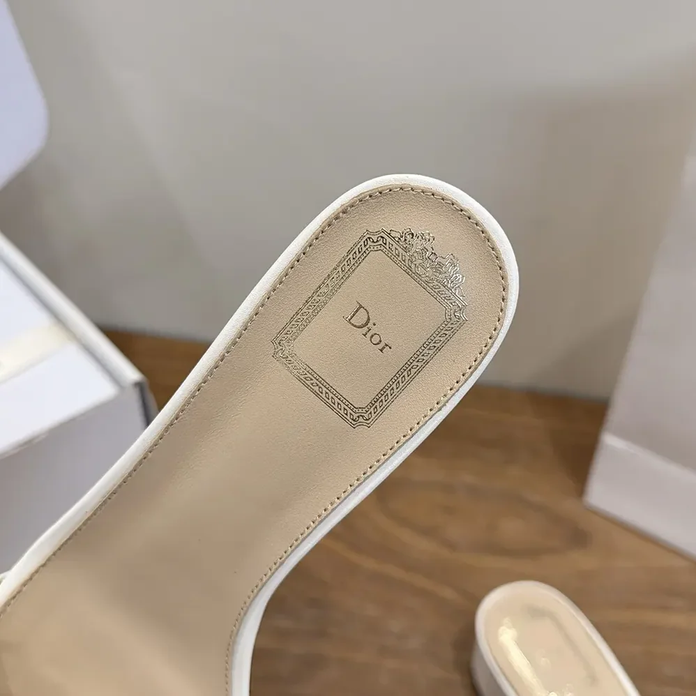 Dior J'Adior Heeled Slide Ivory Embroidered Cotton for Women Dior J'Adior Heeled Slide Ivory Embroidered Cotton for Women