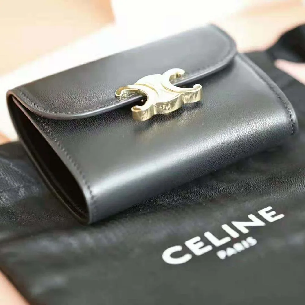 Celine Small Flap Wallet in Shiny Smooth Lambskin for Women in Black Celine Small Flap Wallet in Shiny Smooth Lambskin for Women in Black