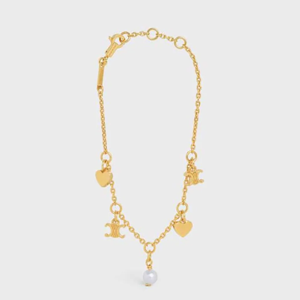 Celine Cœur Celine Charms Bracelet in Brass with Gold Finish and Resin Pearl for Women