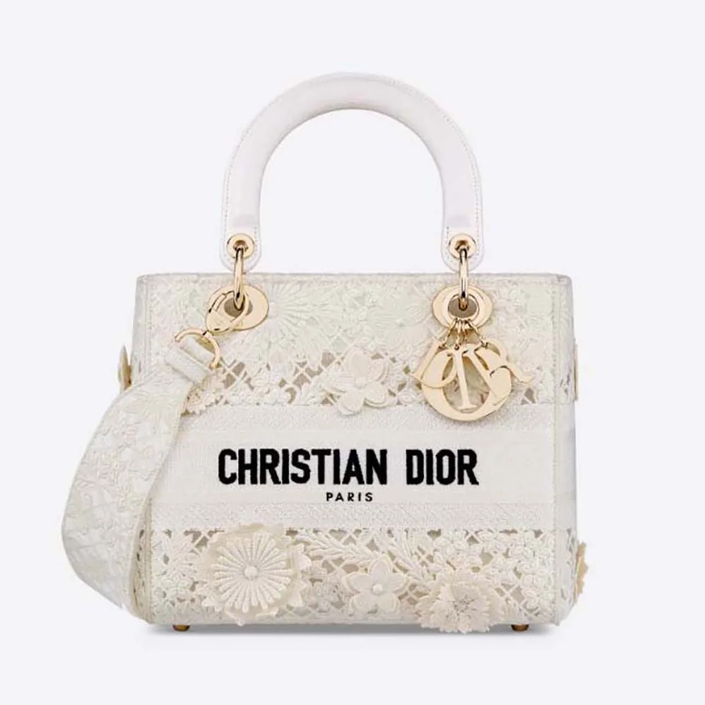 Dior Medium Lady D-lite Bag White D-Lace Embroidery with 3D Macramé Effect for Women Dior Medium Lady D-lite Bag White D-Lace Embroidery with 3D Macramé Effect for Women