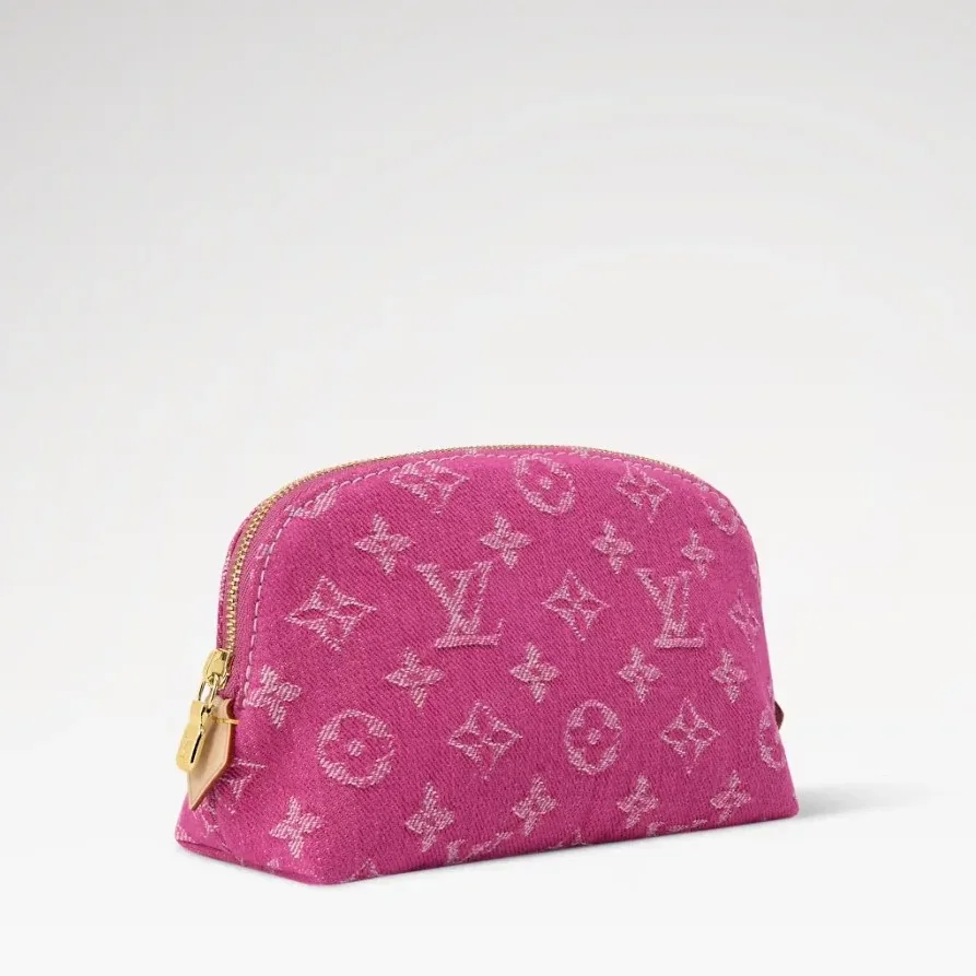 Louis Vuitton Pochette Cosmetique PM Pouch in Fuschia Denim Gold Hardware