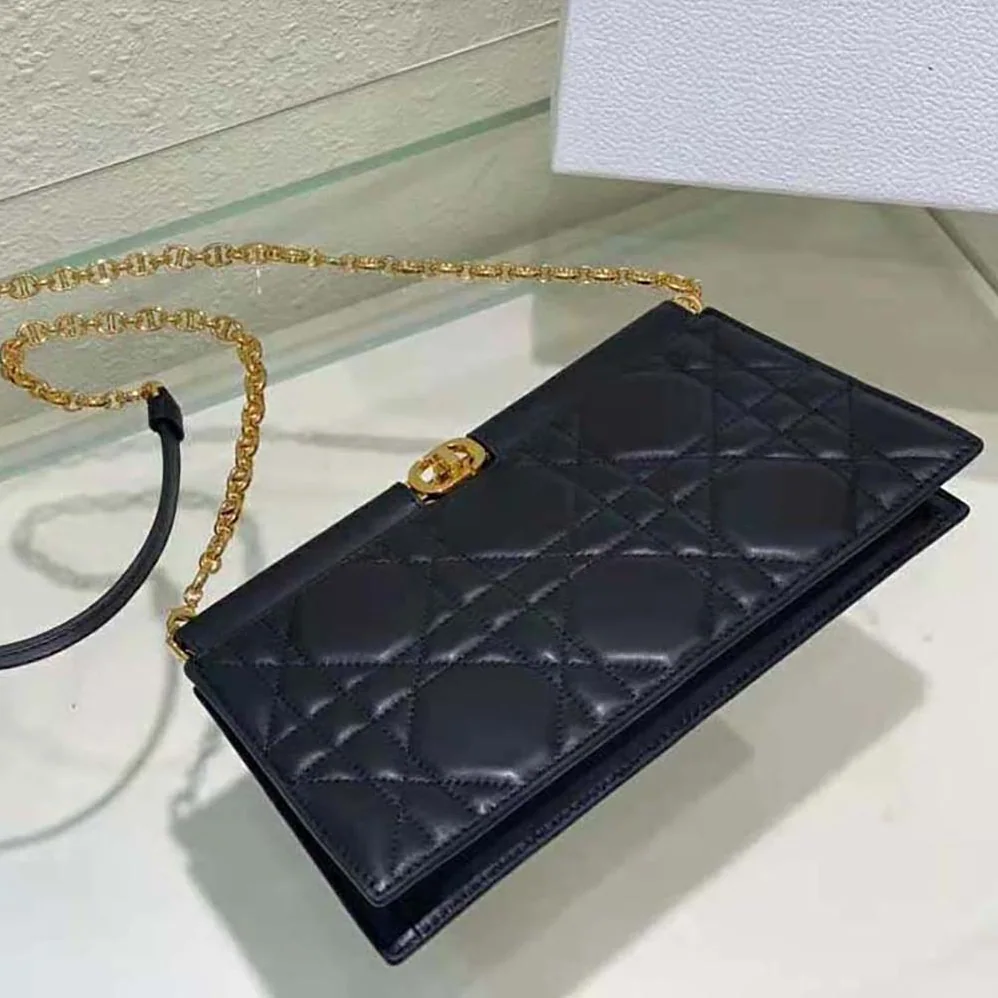 Dior Dior Caro Colle Noire Clutch with Chain Black Cannage Lambskin for Women