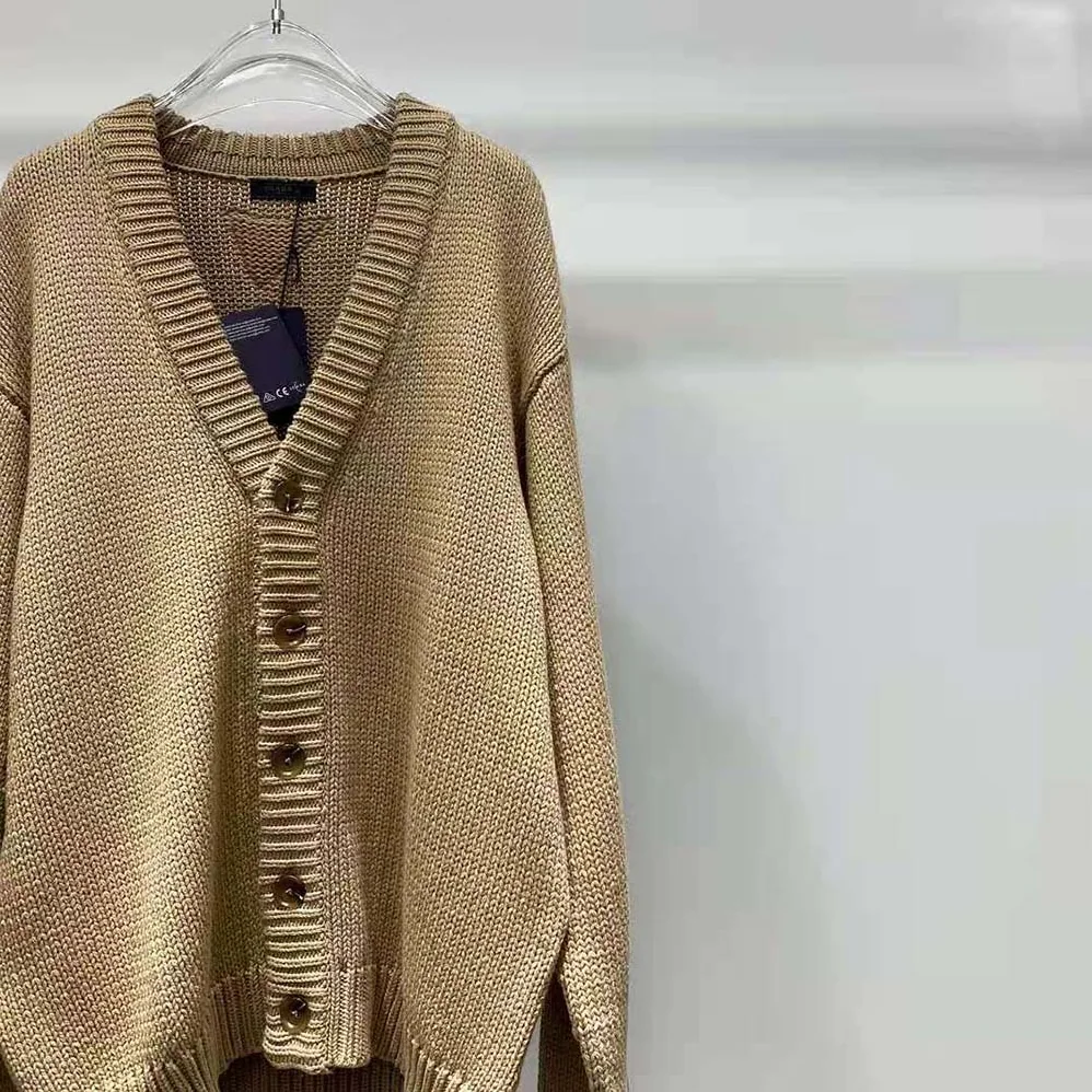 Prada Camel Hair Cardigan with Knit Triangle Logo for Women Prada Camel Hair Cardigan with Knit Triangle Logo for Women