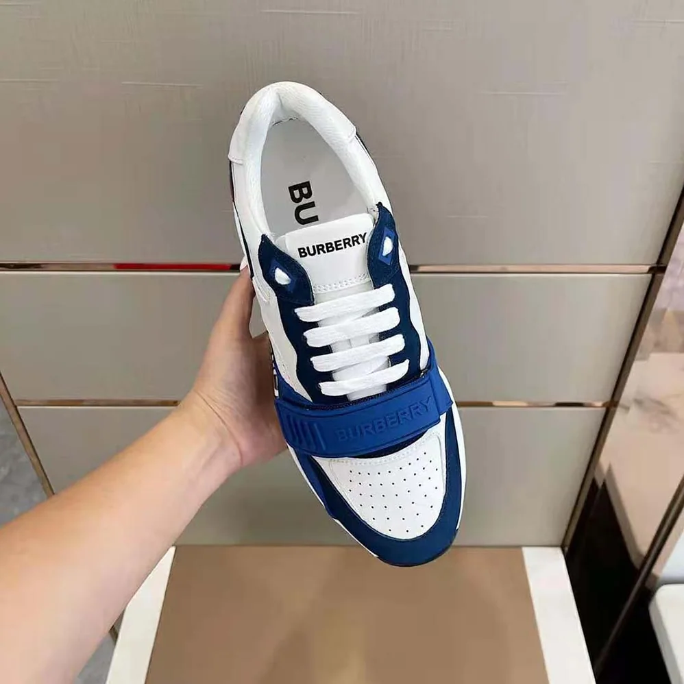 Burberry Logo Print Leather Sneakers for Men in Blue Burberry Logo Print Leather Sneakers for Men in Blue