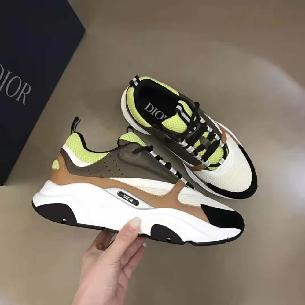 Dior B22 Sneaker Green and White Technical Mesh with Ebony and Camel Smooth Calfskin for Men Dior B22 Sneaker Green and White Technical Mesh with Ebony and Camel Smooth Calfskin for Men