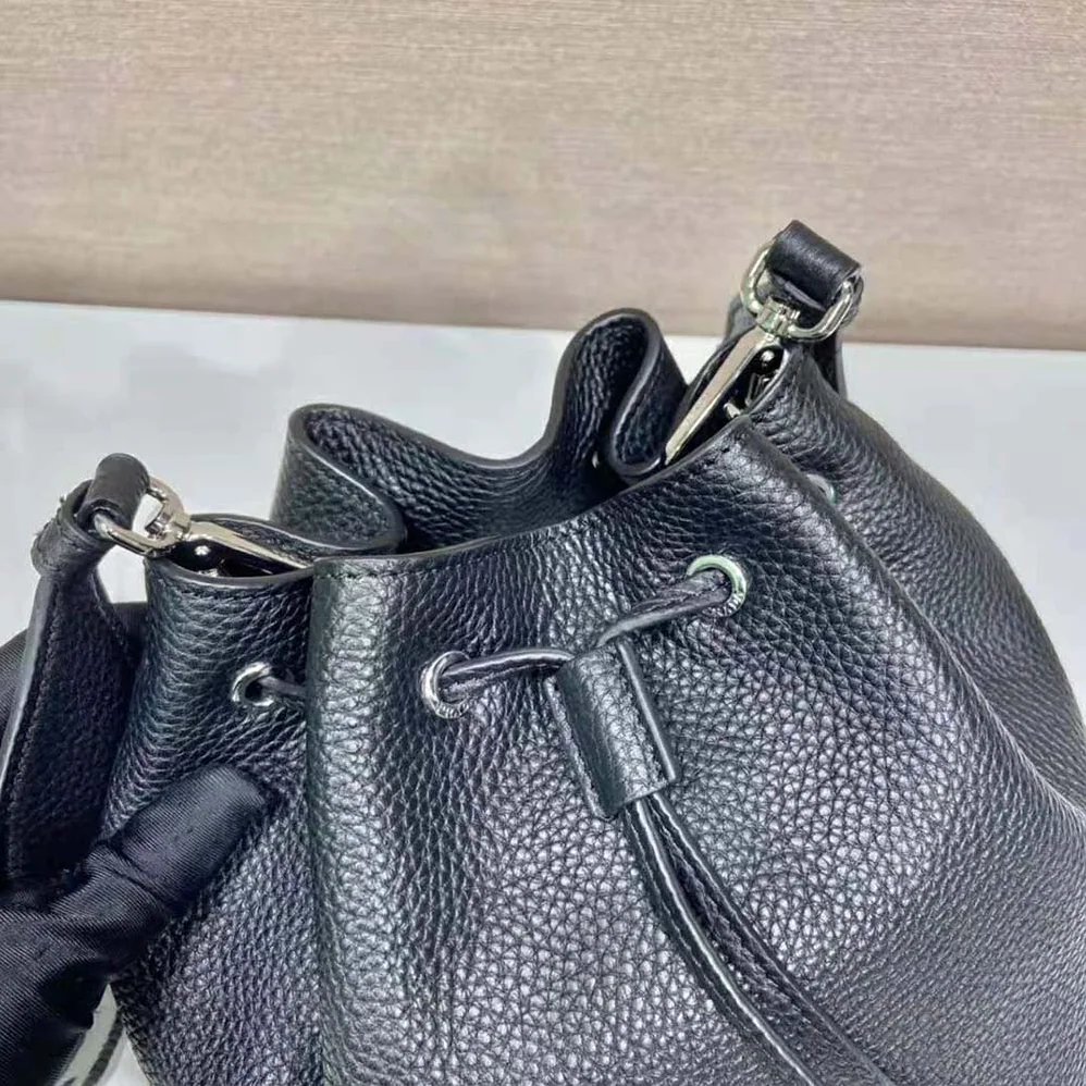 Prada Leather Bucket Bag with A Soft Silhouette for Women in Black