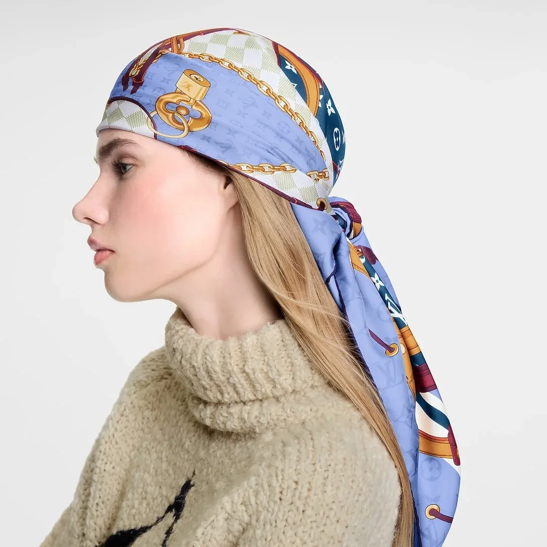 Louis Vuitton Flower And Straps Square 90 Scarf Blue Denim