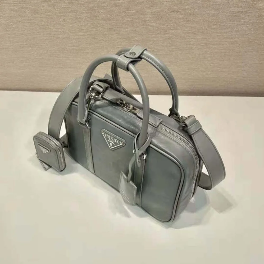 Prada Medium Antique Nappa Leather Top Handle Bag for Women in Gray Prada Medium Antique Nappa Leather Top Handle Bag for Women in Gray