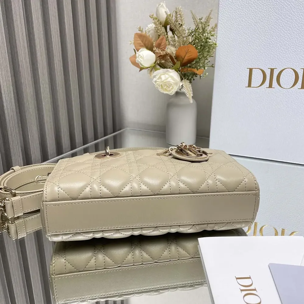 Dior Small Lady D-Joy Bag Biscuit Cannage Lambskin for Women