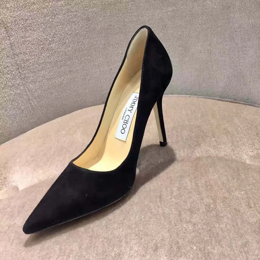 Jimmy Choo Romy 100 Suede Pointy Toe Pumps Shoes Black for Women Jimmy Choo Romy 100 Suede Pointy Toe Pumps Shoes Black for Women