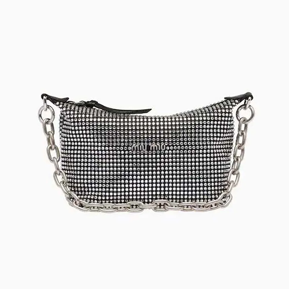 Miu Miu Spirit Satin Bag with Appliqués for Women in Black Miu Miu Spirit Satin Bag with Appliqués for Women in Black