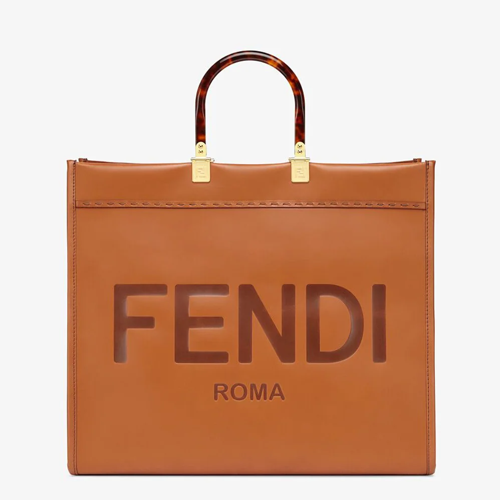 Fendi Sunshine Shopper Leather Shopper for Women in Brown