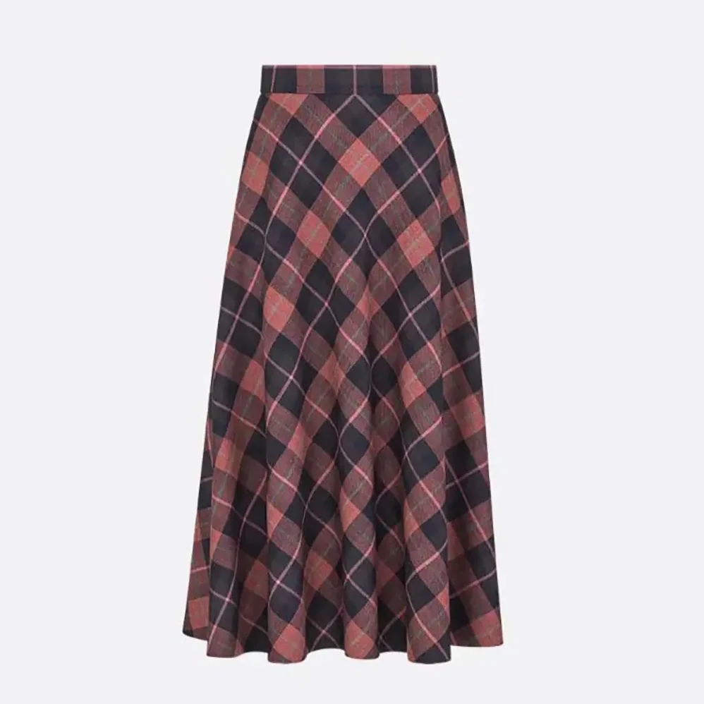 Dior Flared Mid-Length Skirt Pink Gray and White Check'n'Dior Virgin Wool for Women Dior Flared Mid-Length Skirt Pink Gray and White Check'n'Dior Virgin Wool for Women