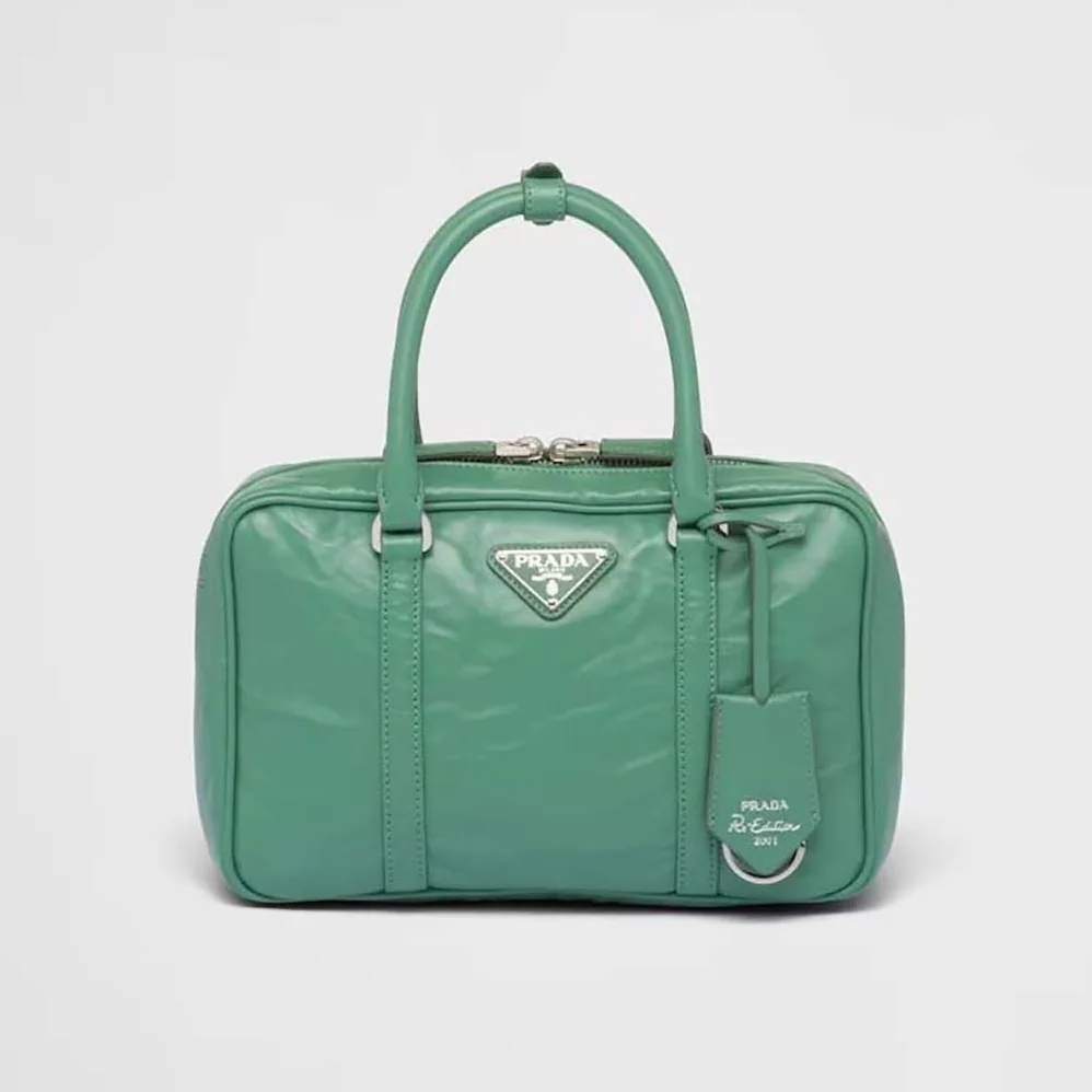 Prada Medium Antique Nappa Leather Top Handle Bag for Women in Green Prada Medium Antique Nappa Leather Top Handle Bag for Women in Green