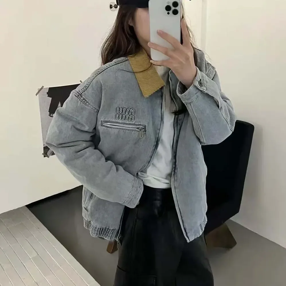 Miu Miu Logo Corduroy for Women in trimmed Denim Blouson