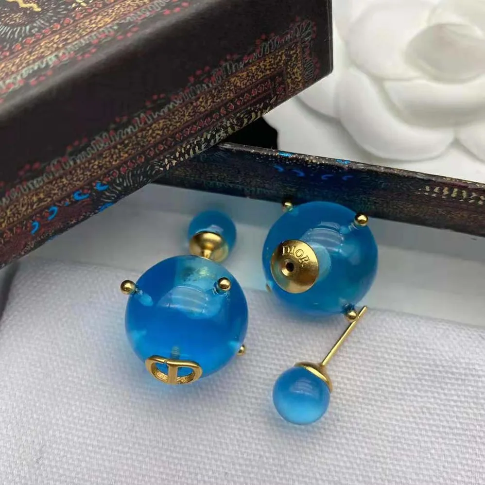 Dior Tribales Earrings Gold-Finish Metal and Light Blue Transparent Resin Pearls for Women Dior Tribales Earrings Gold-Finish Metal and Light Blue Transparent Resin Pearls for Women