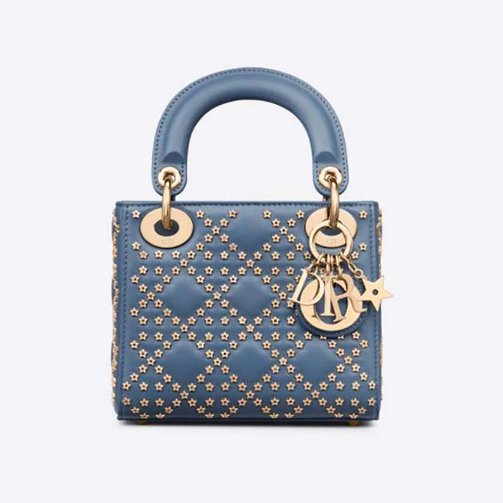 Dior Mini Lady Dior Bag Denim Blue Lucky Star Cannage Lambskin for Women