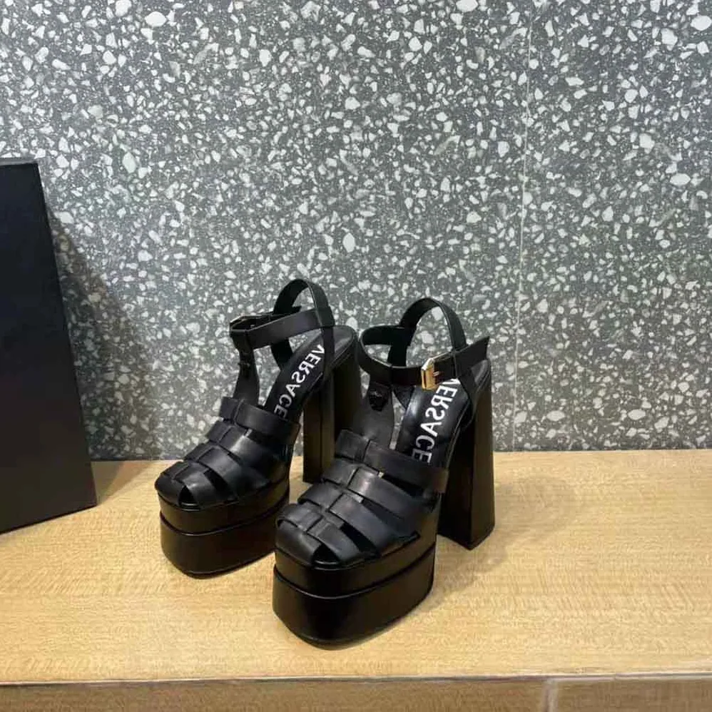 Versace La Medusa Platform Sandals in Calf Leather for Women in Black Versace La Medusa Platform Sandals in Calf Leather for Women in Black