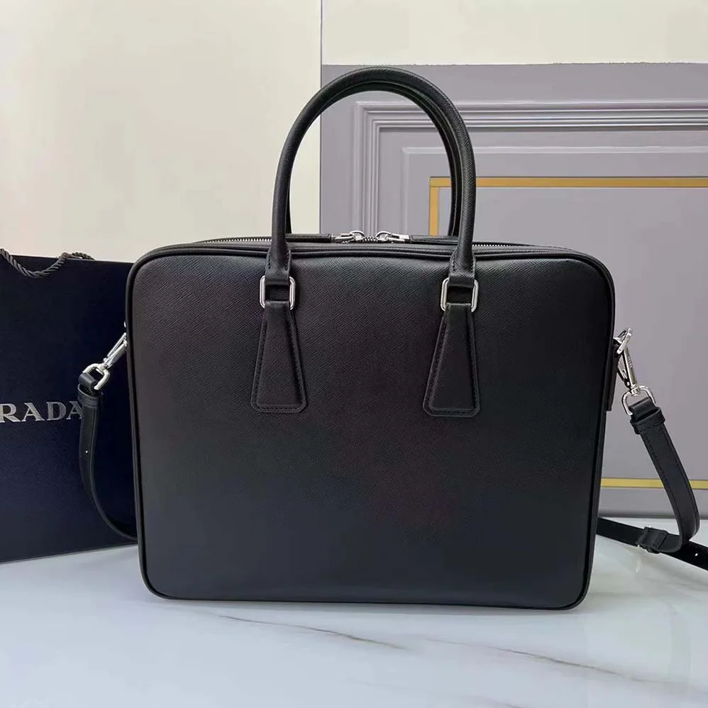 Prada Saffiano Leather Work Bag for Men in Black
