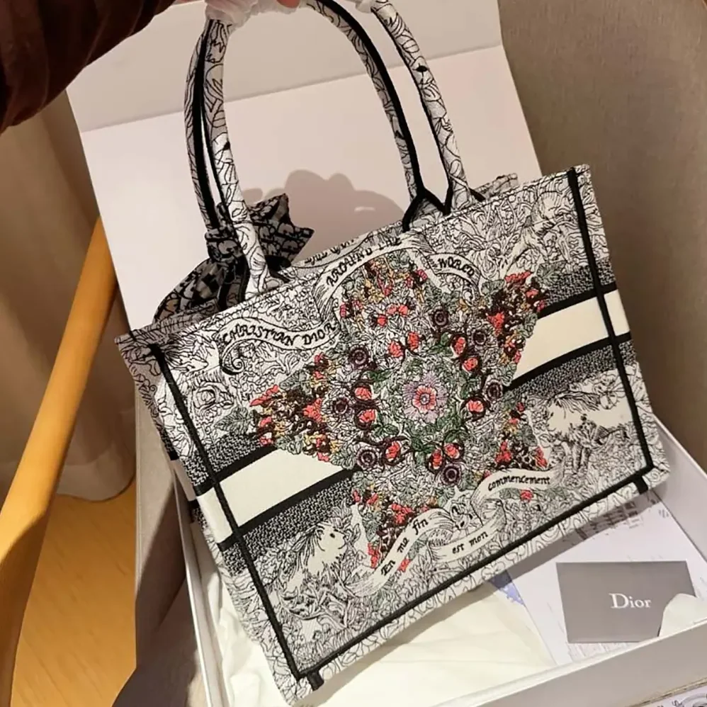 Dior Medium Dior Book Tote Latte Embroidery for Women