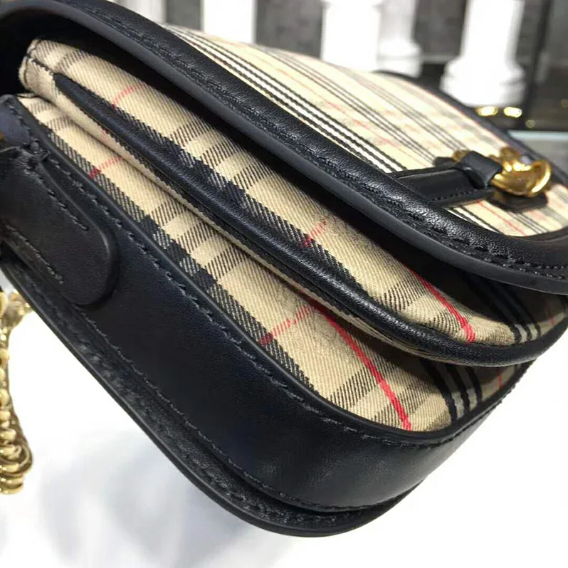 Burberry The 1983 Check Link Bag Leather Trim for Women in Black Burberry The 1983 Check Link Bag Leather Trim for Women in Black