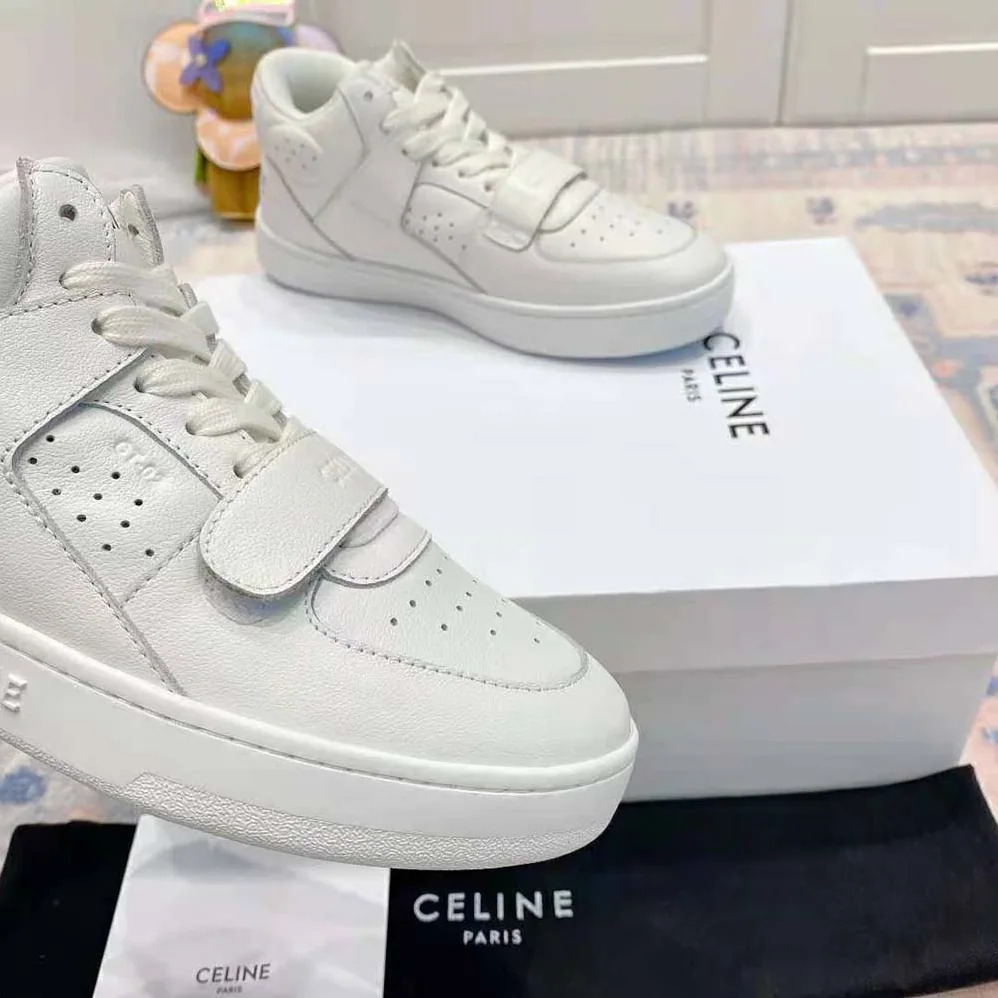 Celine CT-02 Mid Sneaker with Scratch in Calfskin for Women in White Celine CT-02 Mid Sneaker with Scratch in Calfskin for Women in White