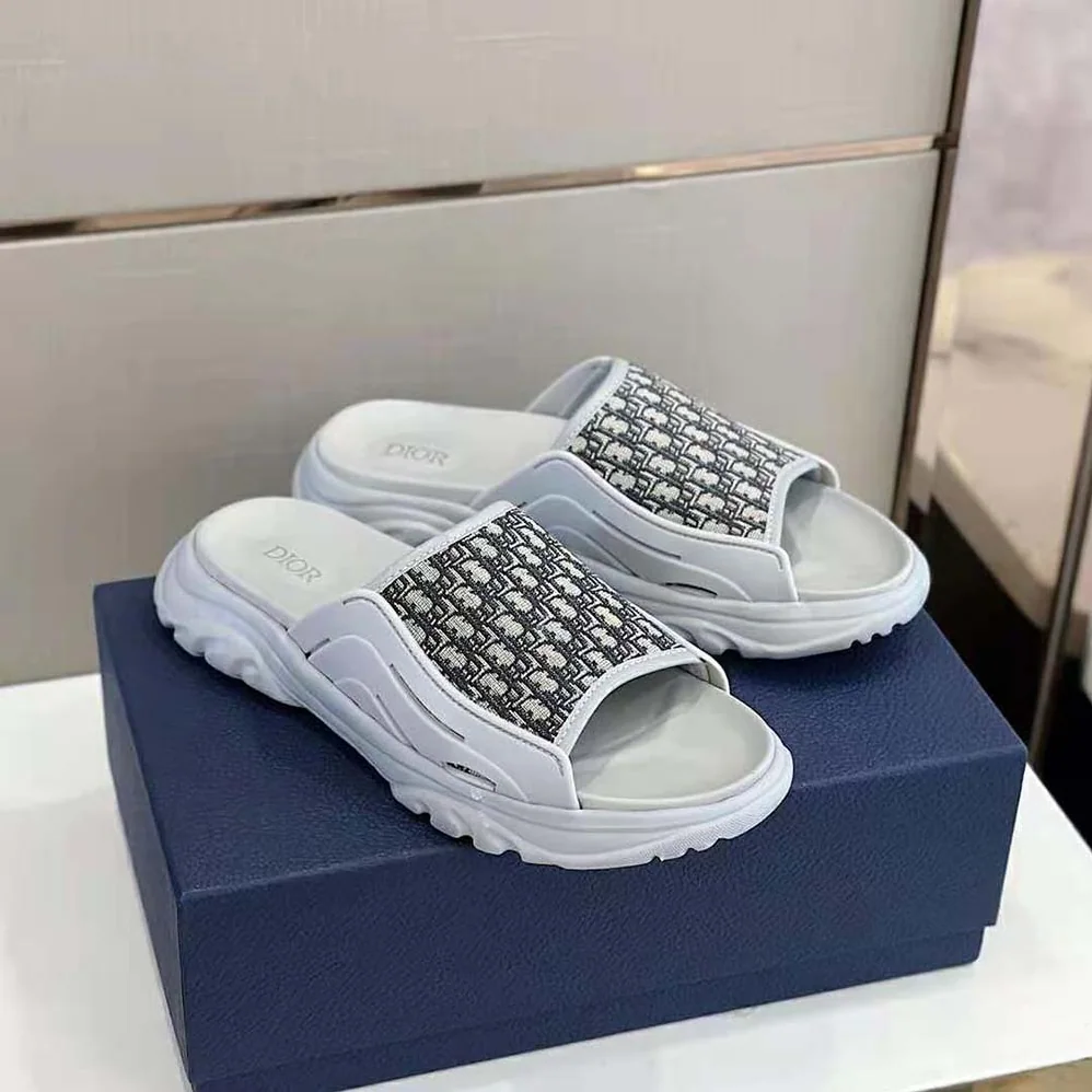 Dior H-town Sandal Gray Rubber with Beige and Black Dior Oblique Jacquard for Men Dior H-town Sandal Gray Rubber with Beige and Black Dior Oblique Jacquard for Men