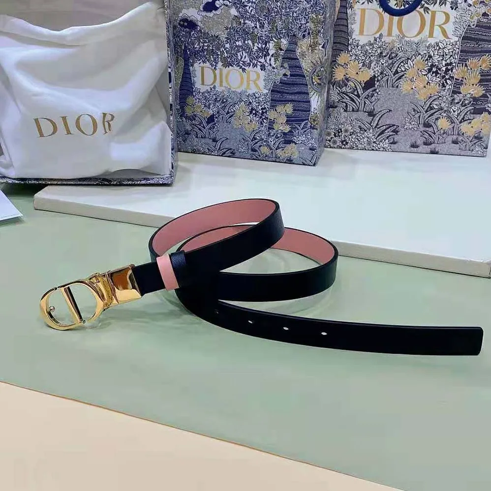 Dior 30 Montaigne Reversible Belt Black and Ethereal Pink Smooth Calfskin 20 MM for Women