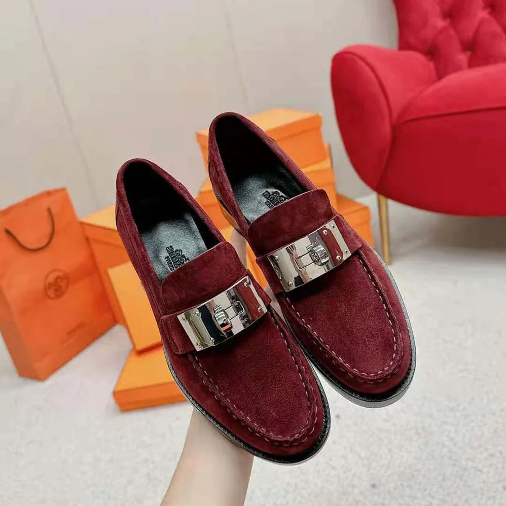 Hermes Hot Loafer in Suede Goatskin for Men in Maroon