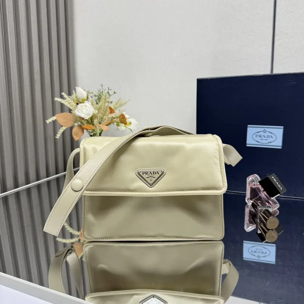 Prada Small Padded Re-Nylon Shoulder Bag for Women in Beige