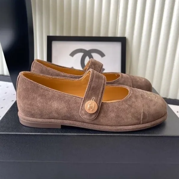 Chanel Mary Jane Flats Brown Suede
