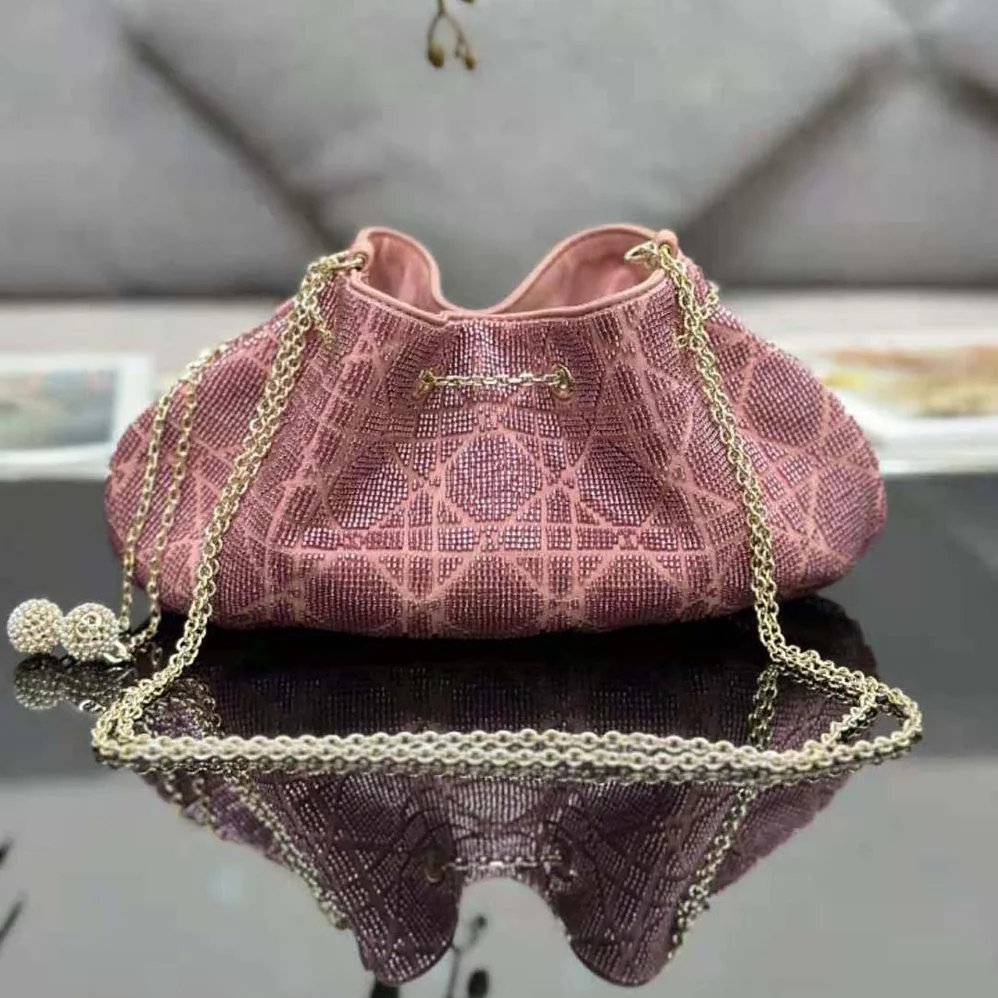 Dior Dior Dream Bucket Bag Ethereal Pink Cannage Cotton with Bead Embroidery for Women Dior Dior Dream Bucket Bag Ethereal Pink Cannage Cotton with Bead Embroidery for Women