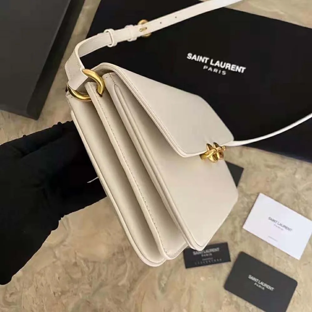 Saint Laurent YSL LE Maillon Satchel in Smooth Leather for Women in White Saint Laurent YSL LE Maillon Satchel in Smooth Leather for Women in White