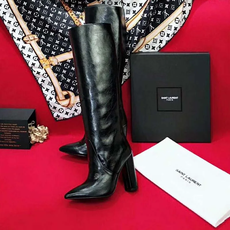 Saint Laurent YSL Shoes Lou Boot in Lambskin 90mm Heel for Women in Black Saint Laurent YSL Shoes Lou Boot in Lambskin 90mm Heel for Women in Black