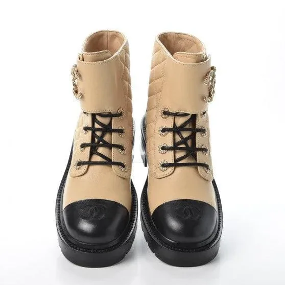 Calfskin Quilted Lace Up Combat Boots