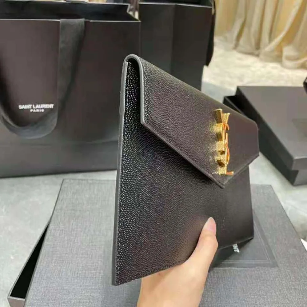 Saint Laurent YSL Uptown Pouch in Grain DE Poudre Embossed Leather for Women in Black Saint Laurent YSL Uptown Pouch in Grain DE Poudre Embossed Leather for Women in Black