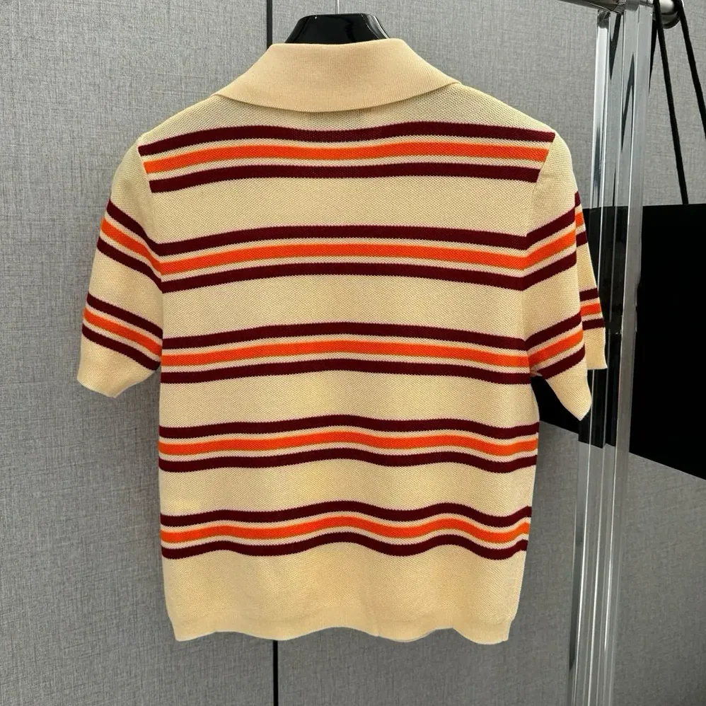 Miu Miu Cotton Striped Knit Polo Shirt for Women Miu Miu Cotton Striped Knit Polo Shirt for Women