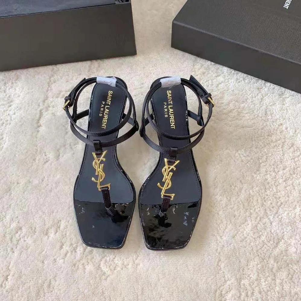 Saint Laurent YSL Cassandra Sandals in Silk Satin for Women in Black Saint Laurent YSL Cassandra Sandals in Silk Satin for Women in Black