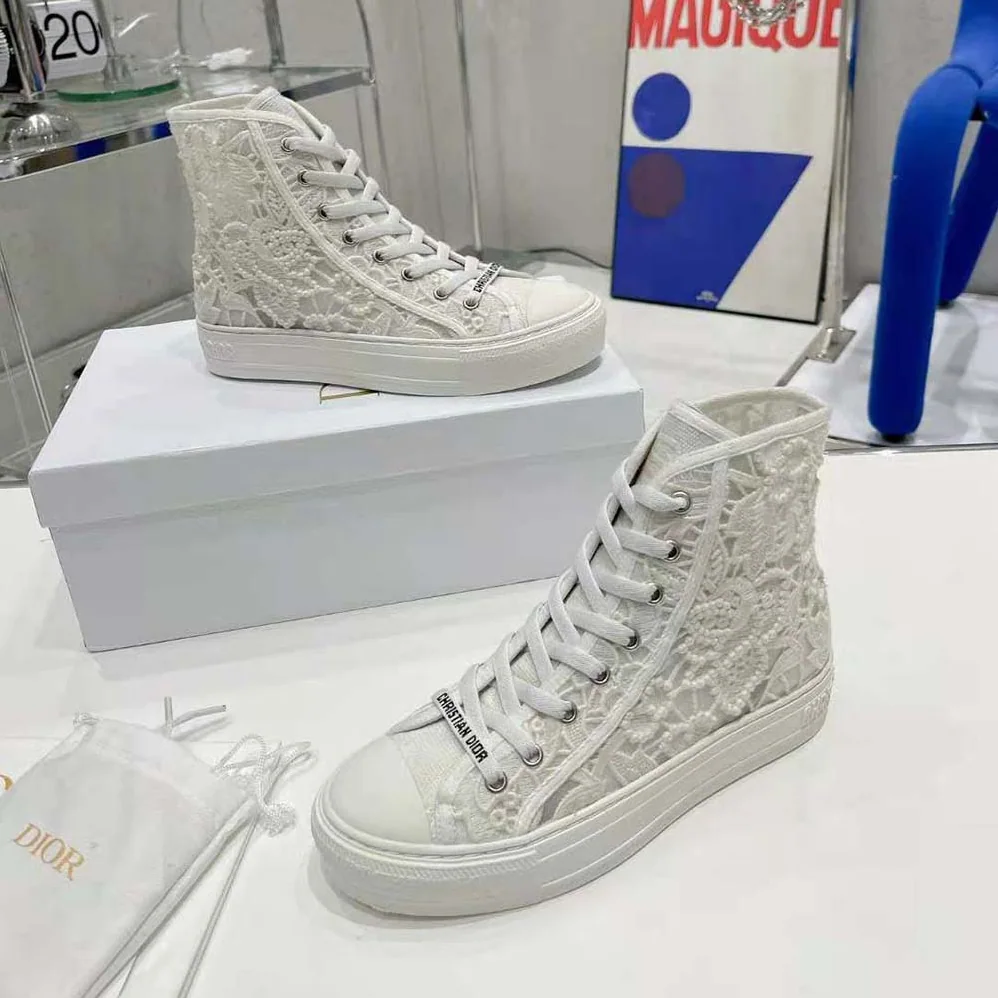 Dior Walk N Dior High-Top Sneaker White Macramé Embroidered Cotton for Women Dior Walk N Dior High-Top Sneaker White Macramé Embroidered Cotton for Women
