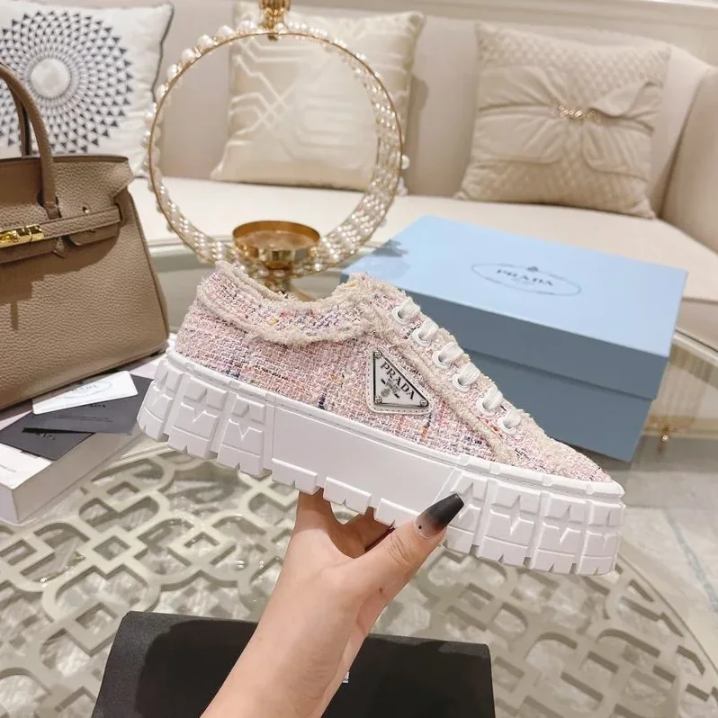 Prada Gabardine Canva Double Wheel Sneakers Pink in PRD
