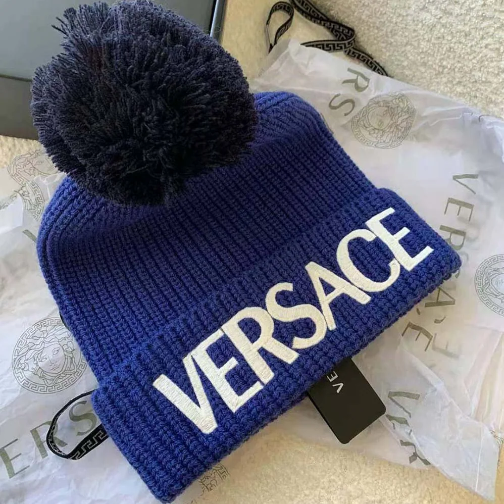 Versace Logo Wool Cap Crafted From Plush for Women