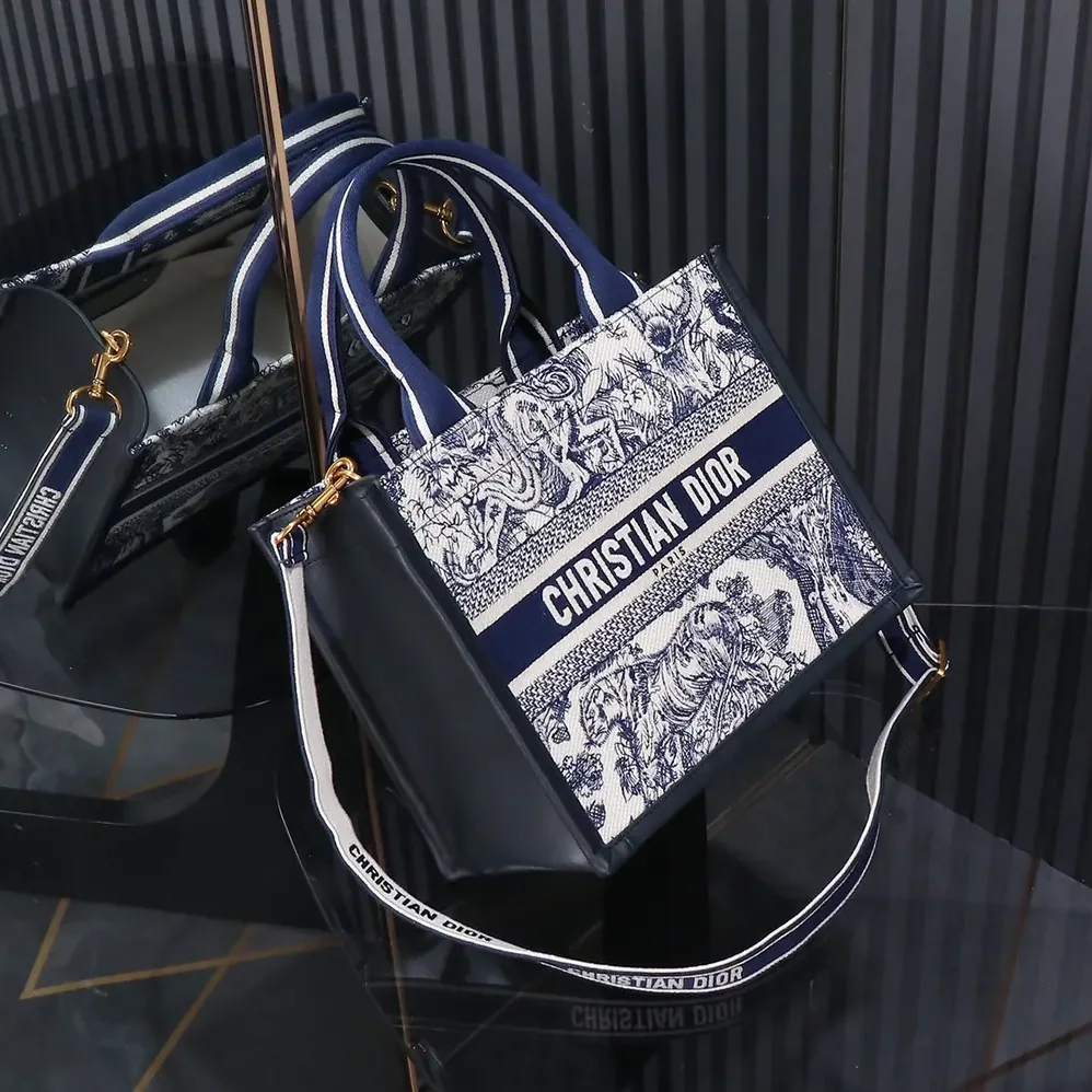 Dior Small Dior Book Tote White and Navy Blue Toile de Jouy Sauvage Embroidery for Women Dior Small Dior Book Tote White and Navy Blue Toile de Jouy Sauvage Embroidery for Women