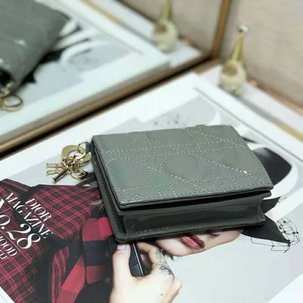 Dior Mini Lady Dior Wallet Patent Cannage Calfskin for Women in Navy