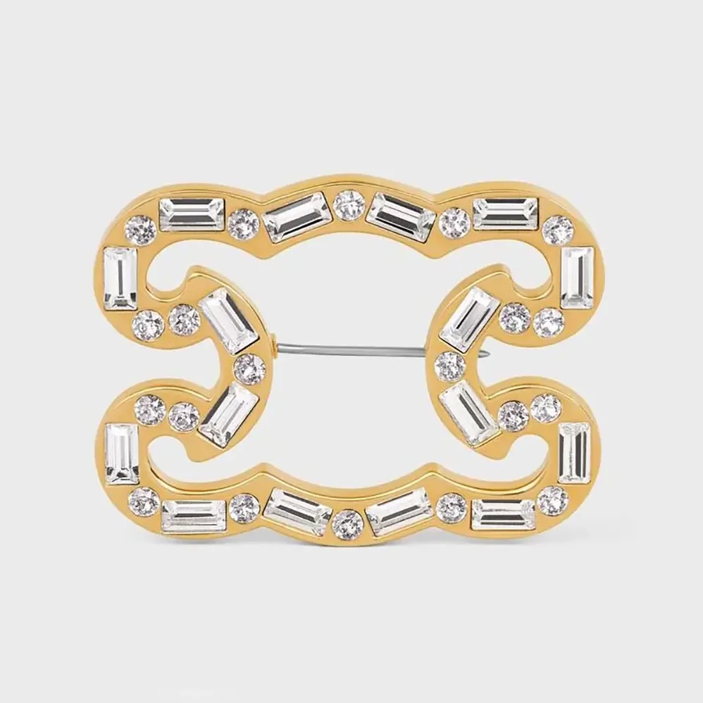 Celine Triomphe Frame Sparkle Brooch in Strass Brass with Gold Finish and Steel for Women Celine Triomphe Frame Sparkle Brooch in Strass Brass with Gold Finish and Steel for Women