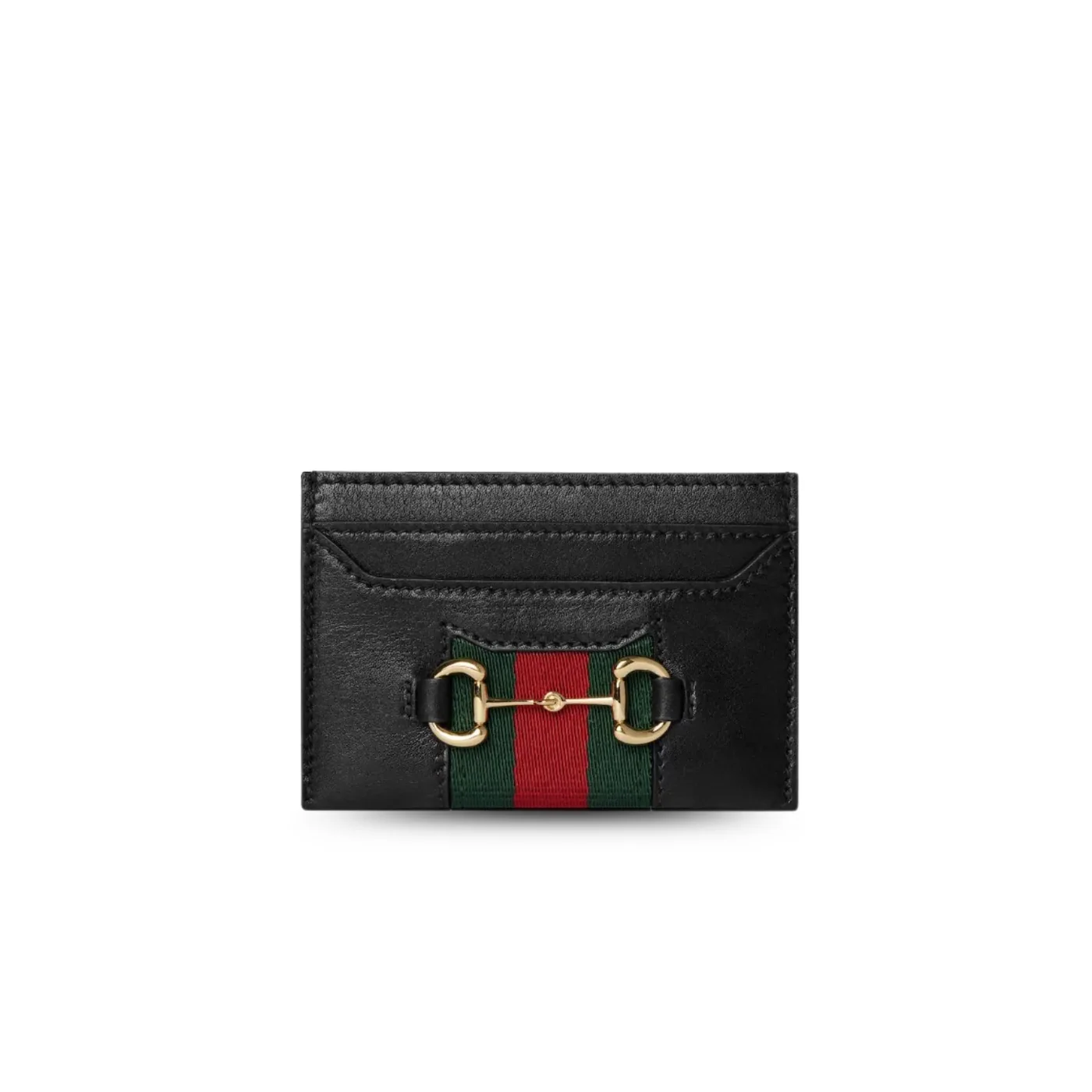 Gucci Horsebit Web Card Case in Black Gold Hardware