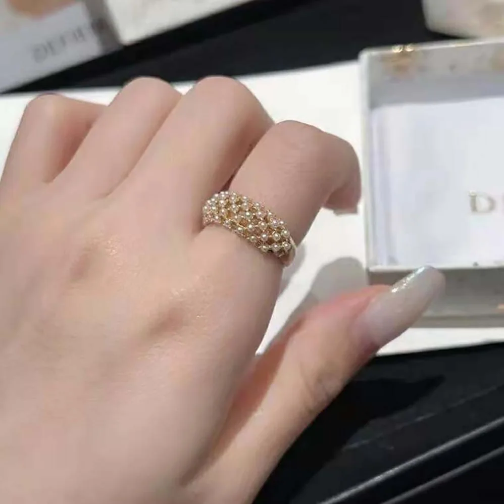 Dior D-Renaissance Ring Gold-Finish Metal and White Resin Pearls for Women Dior D-Renaissance Ring Gold-Finish Metal and White Resin Pearls for Women