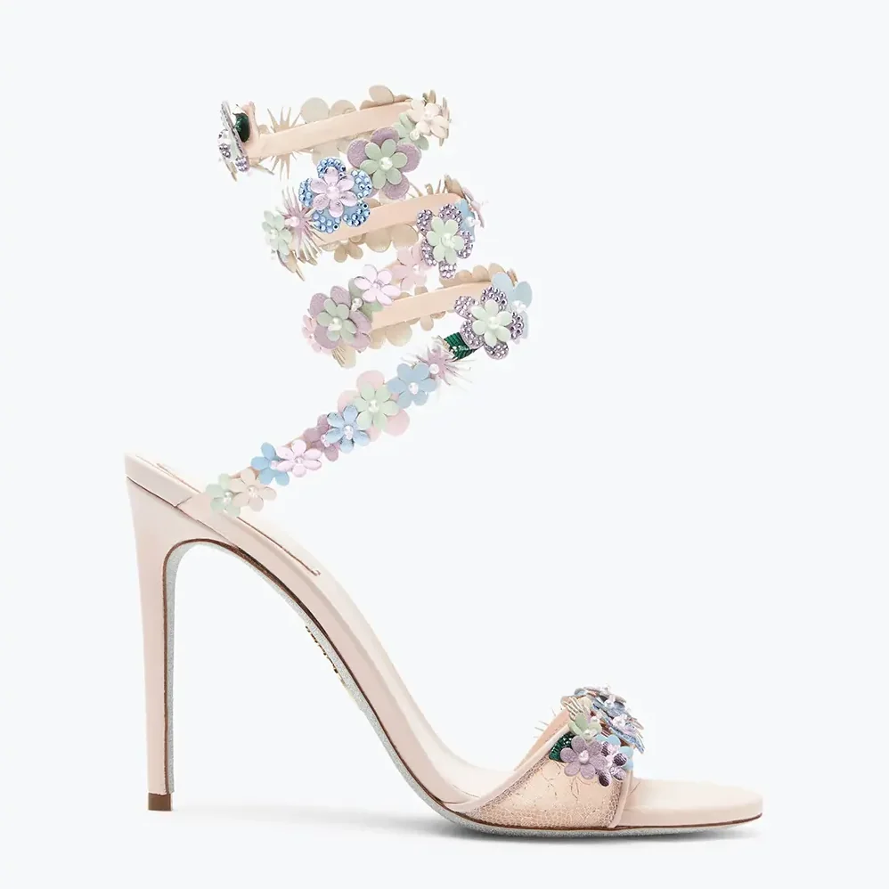 Rene Caovilla Roxanne Sandal with Multicolor Flowers 105 for Women Rene Caovilla Roxanne Sandal with Multicolor Flowers 105 for Women